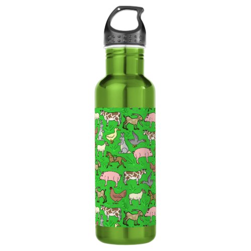 Farm Animals Barnyard Rustic Country Ranch Pattern Stainless Steel Water Bottle