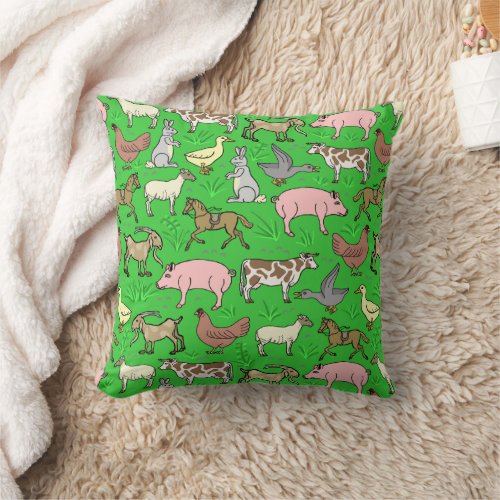 Farm Animals Barnyard Rustic Country Ranch Pattern Throw Pillow