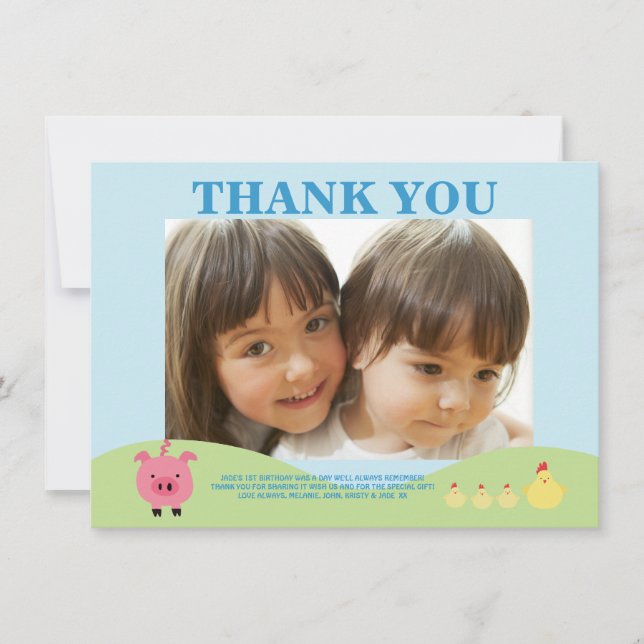 Farm Animals Barnyard Thank You Photo Cards (Front)