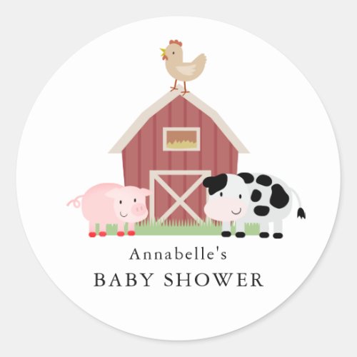 Farm Animals Barnyard White Baby Shower Classic Round Sticker