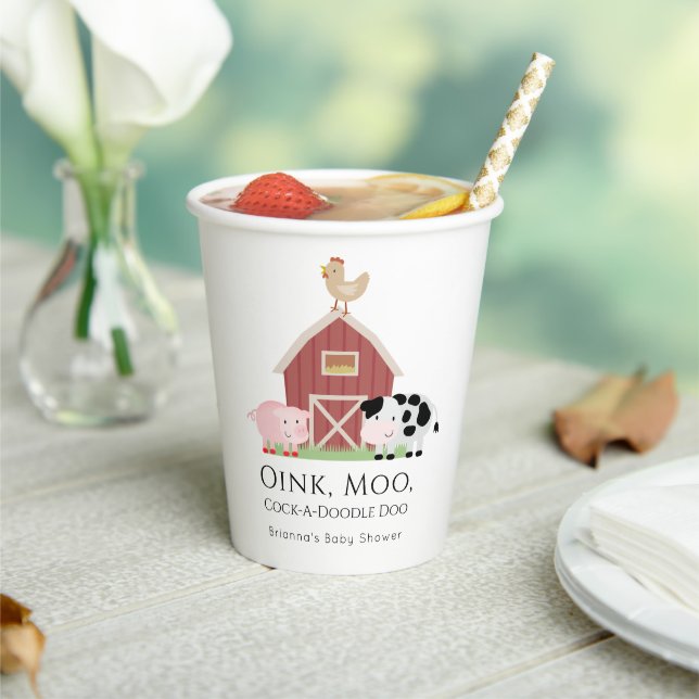 Farm Animals Barnyard White Baby Shower Paper Cups (Insitu)