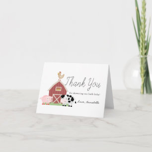 Farm Animals Barnyard White Baby Shower Thank You Card