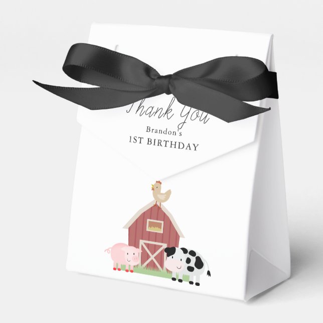 Farm Animals Barnyard White Birthday Favor Box (Front Side)