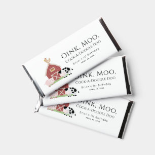 Farm Animals Barnyard White Birthday Hershey Bar Favors