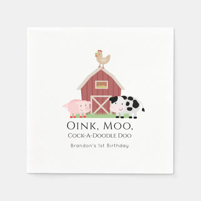 Farm Animals Barnyard White Birthday Paper Napkins | Zazzle