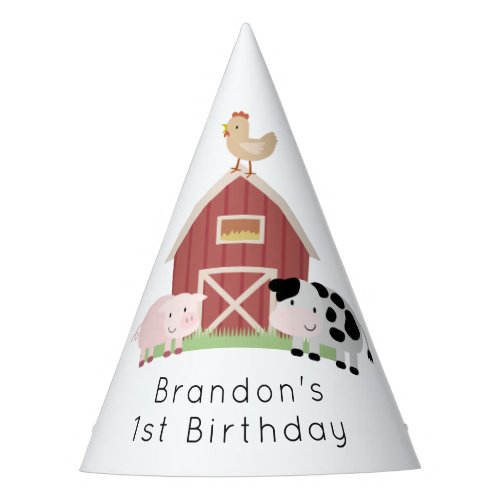 Farm Animals Barnyard White Birthday Party Hat