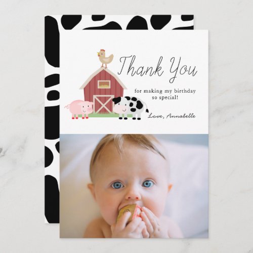 Farm Animals Barnyard White Birthday Thank You Invitation