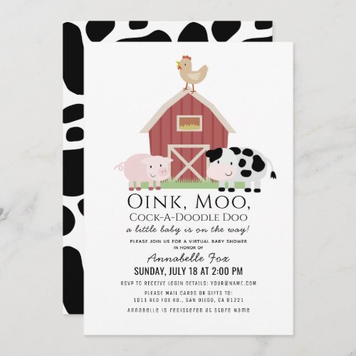 Farm Animals Barnyard White Virtual Baby Shower Invitation