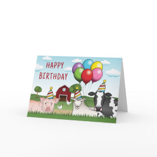 Farm Animals Birthday Balloons And Hats Barnyard Card