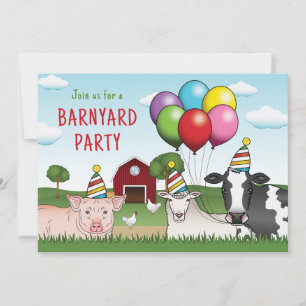 Farm Animals Birthday Balloons And Hats Barnyard Invitation