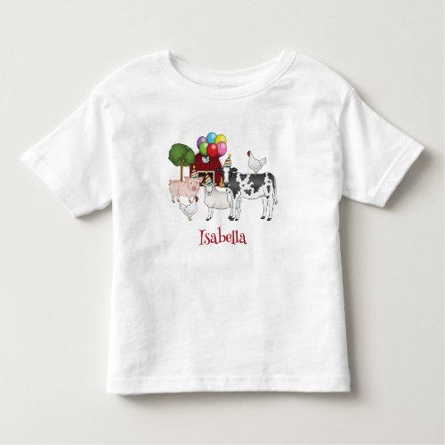 Farm Animals Birthday Balloons And Hats Kids Name Toddler T_shirt