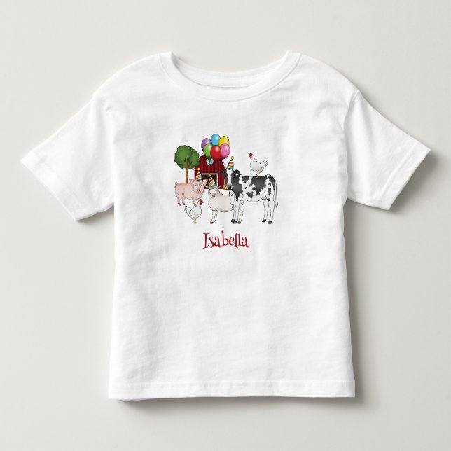 Farm Animals Birthday Balloons And Hats Kid's Name Toddler T-shirt (Front)