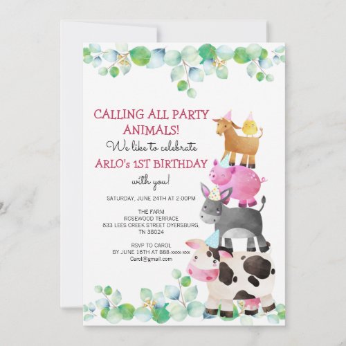 Farm Animals Birthday Barnyard Invitation