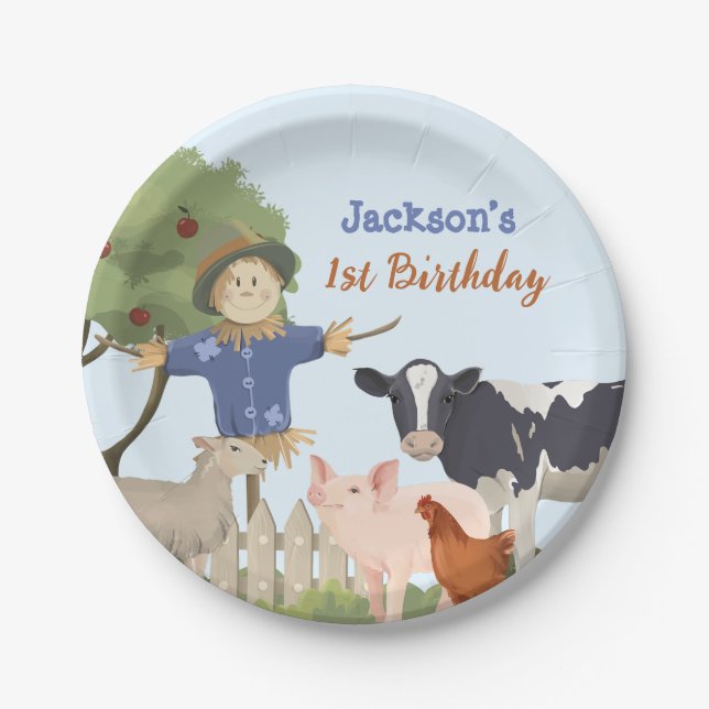 Farm Animals Birthday, Barnyard Party  Paper Plates (Front)