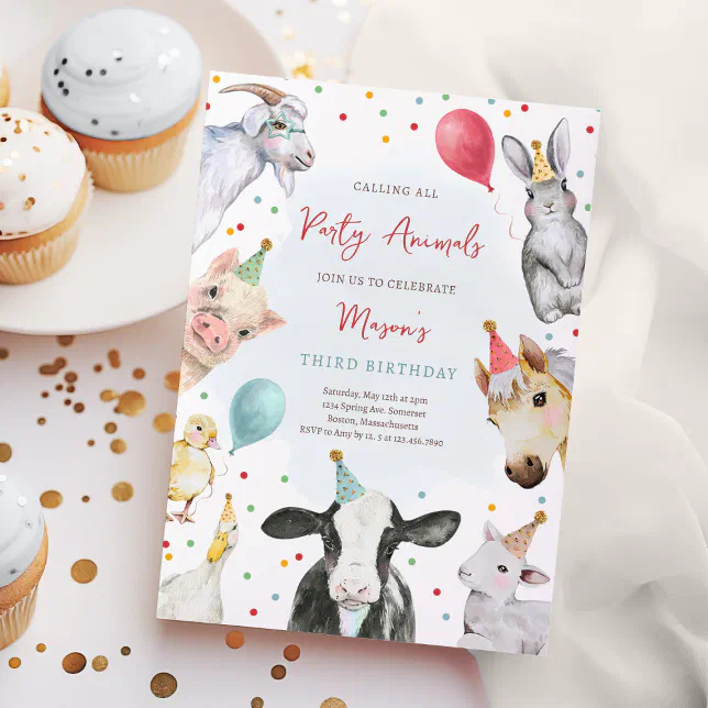 Farm Animals Birthday Boy Barnyard Birthday Party Invitation | Zazzle