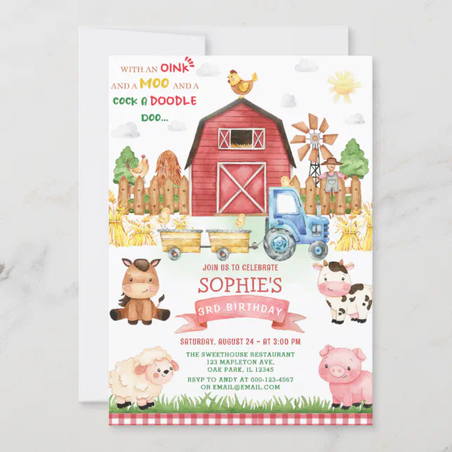 Farm Animals Birthday Invitation | Zazzle