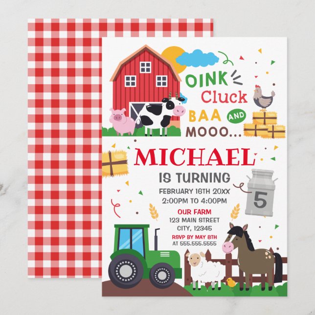 Farm animals Birthday kid Invitation (Front/Back)