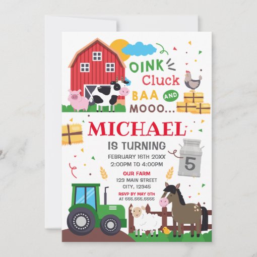 Farm animals Birthday kid Invitation | Zazzle