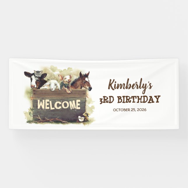 Farm Animals Birthday Party Banner (Horizontal)
