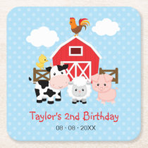 Farm Animals Birthday Party Boys Paper Coaster