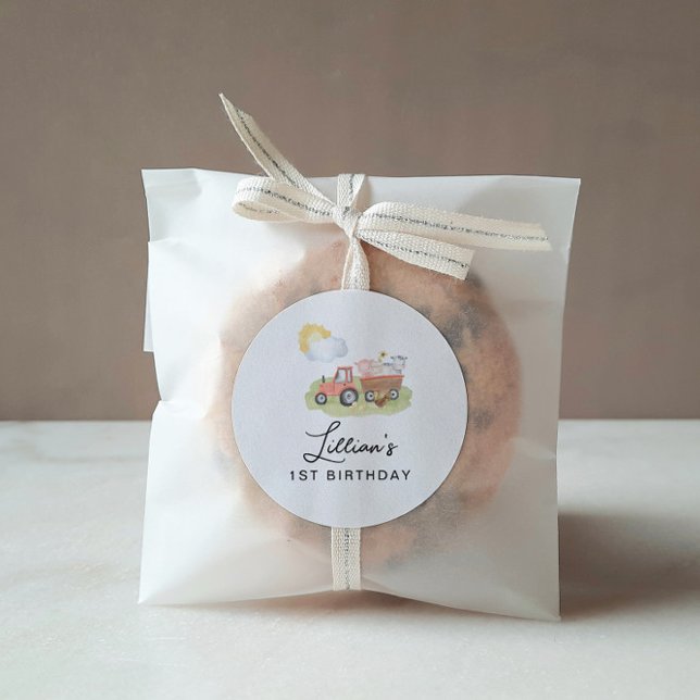 Farm Animals Birthday Party Classic Round Sticker (Creator Uploaded)