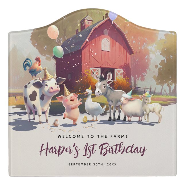 Farm Animals Birthday Party Door Sign (Large Crest Front)