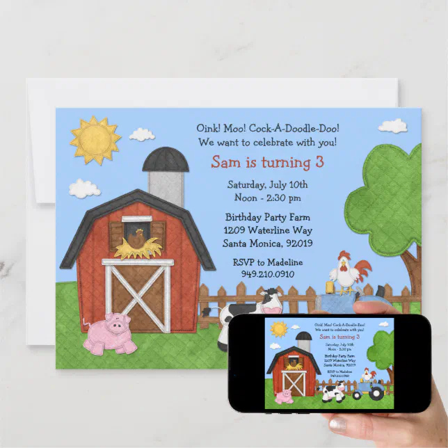 Farm Animals Birthday Party Invitation | Zazzle