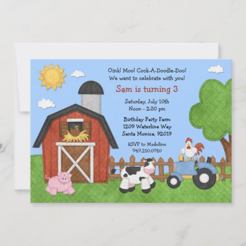 Farm Animals Birthday Party Invitation