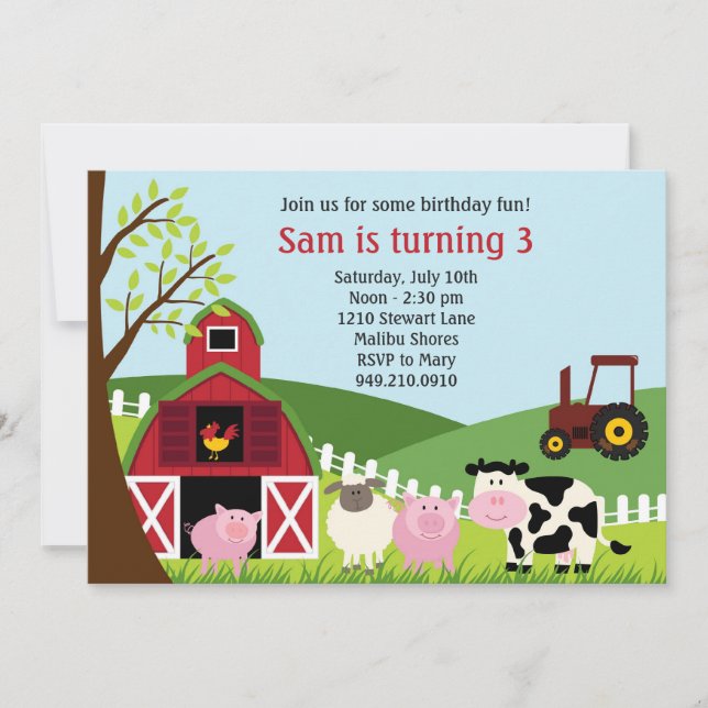 Farm Animals Birthday Party Invitation (Front)