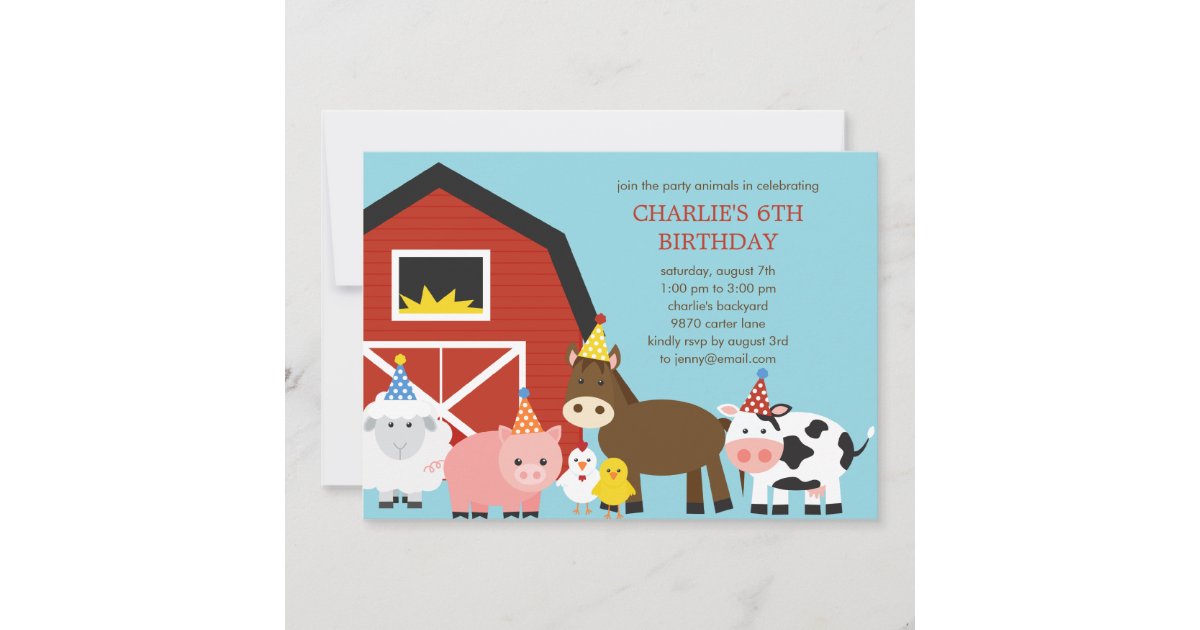 Farm Animals Birthday Party Invitation | Zazzle