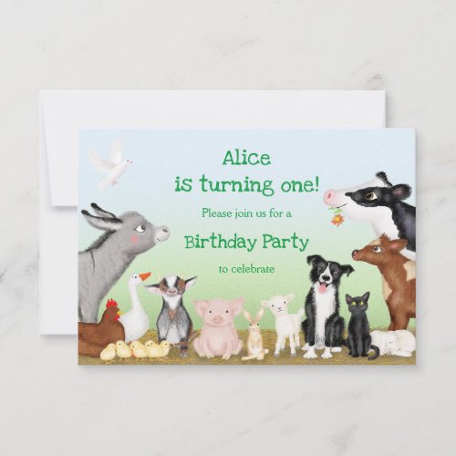 Farm animals birthday party invitation small