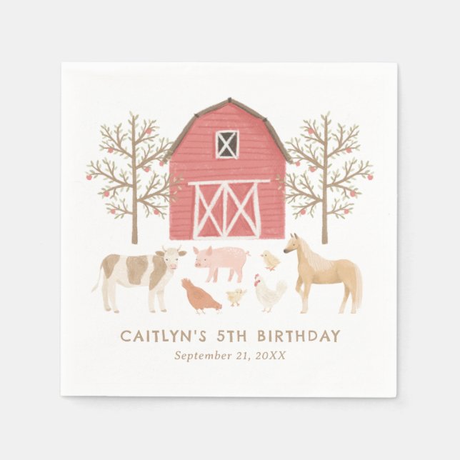 Farm Animals Birthday Party Napkins (Front)