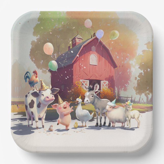 Farm Animals Birthday Party Paper Plates (Front)