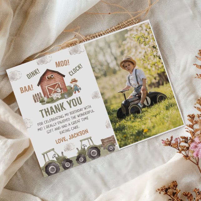 Farm Animals Birthday Party Photo Thank You Card (Creator Uploaded)