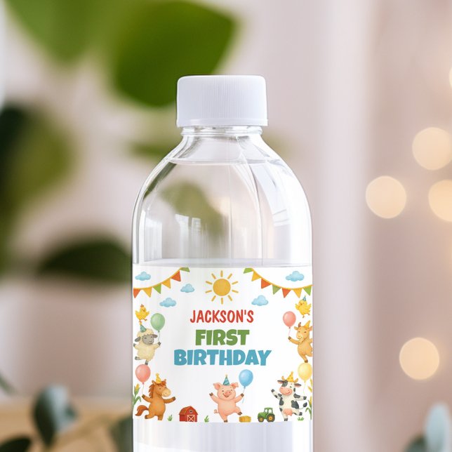 Farm Animals Birthday Party Water Bottle Label (Creator Uploaded)