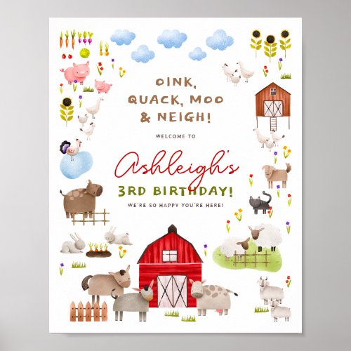 Farm Animals Birthday Party Welcome Sign