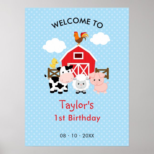 Farm Animals Birthday Party Welcome Sign Poster (Front)