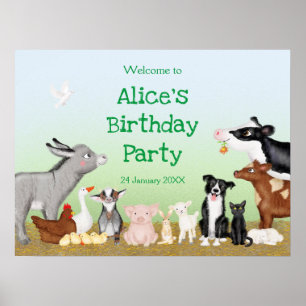 Farm animals birthday party welcome sign/poster poster