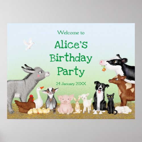 Farm animals birthday party welcome signposter poster