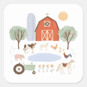 Farm Animals Birthday Square Sticker