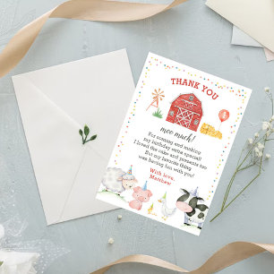 Farm Animals Birthday Thank You Card