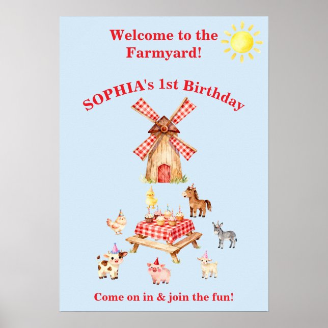 Farm Animals Birthday Welcome Poster Editable (Front)