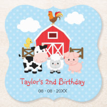 Farm Animals (Blue) Birthday Party / Baby Shower Paper Coaster