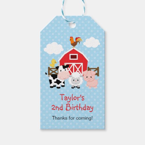 Farm Animals Blue Birthday Party Thank You Gift Tags