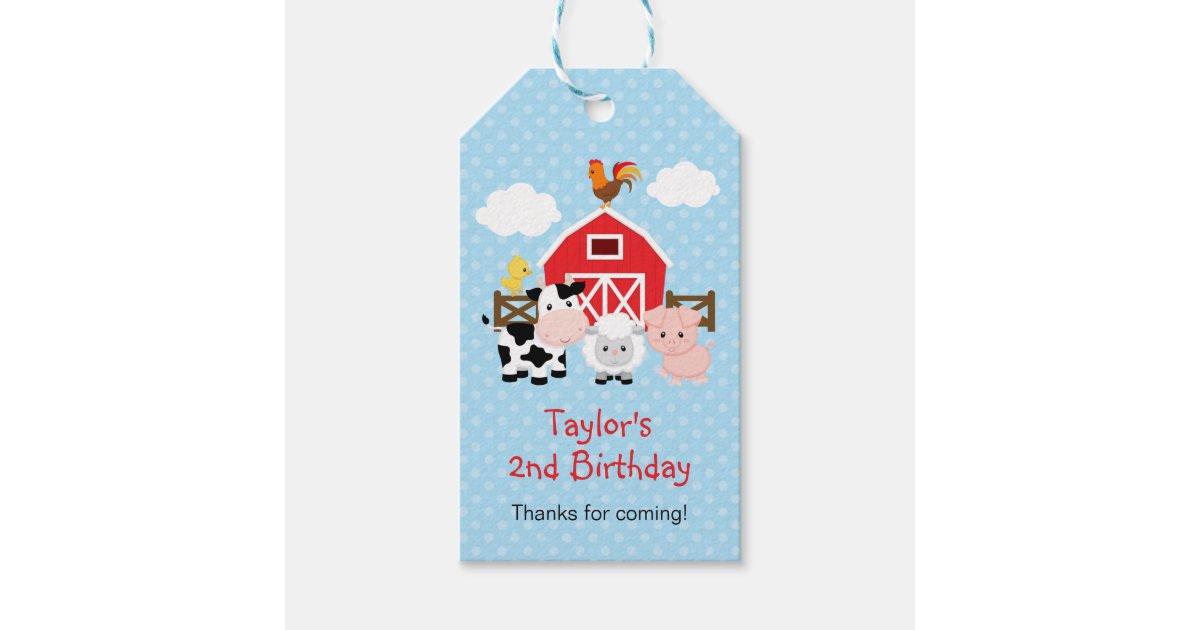Farm Animals (Blue) Birthday Party Thank You Gift Tags | Zazzle