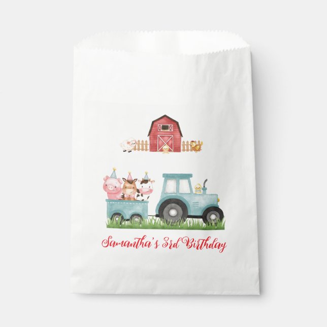 Farm Animals Blue Boy Barnyard Birthday Party Favor Bag (Front)