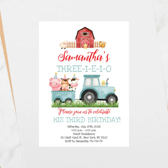 Farm Animals Blue Boy Barnyard Birthday Party Invitation | Zazzle