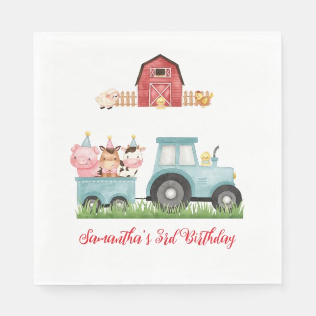 Farm Animals Blue Boy Barnyard Birthday Party Napkins (Front)