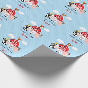 Pig Birthday Personalized Name Wrapping Paper - Kids, Baby Farm