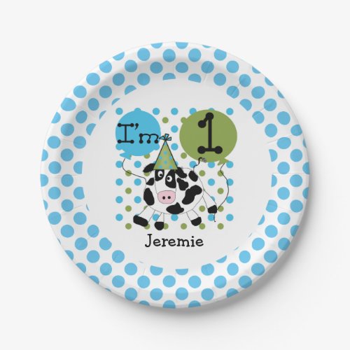 Farm Animals Blue Cow 1st Birthday Paper Plates